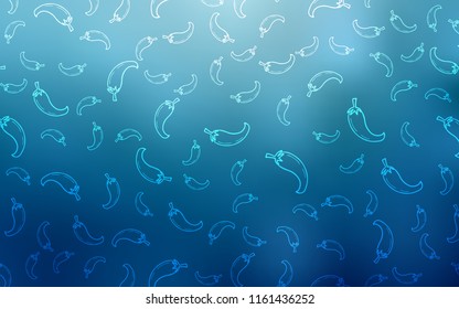 Light BLUE vector background with spicy peppers. Beautiful colored illustration with peppers in doodle style. Design for ad, poster, banner of cafes or restaurants.