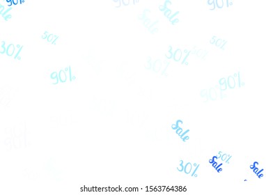 Light BLUE vector background with symbols of 30, 50, 90 % sales. Shining colorful illustration with isolated selling prices. Backdrop for ads, leaflets of Black Friday.