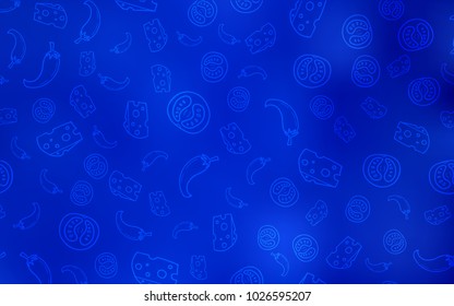 Light BLUE vector background with tasty food. Beautiful colored illustration with food in doodle style. Design for ad, poster, banner of cafes or restaurants.