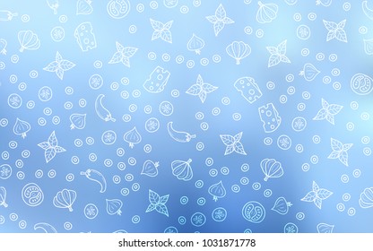 Light BLUE vector background with tasty food. Decorative shining illustration with food on abstract template. Template for meal cooking in kitchen.