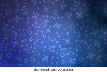 Light BLUE vector background with tasty food. Blurred decorative design of snacks in doodle style. Doodle design for your business advert of cafes.