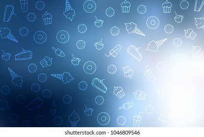 Light BLUE vector background with tasty sweets. Confections on blurred abstract background with colorful gradient. Design for ad, poster, banner of cafes or restaurants.