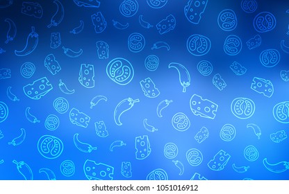 Light BLUE vector background with tasty food. Beautiful colored illustration with food in doodle style. Template for meal cooking in kitchen.