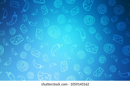 Light BLUE vector background with tasty food. Fast Food on blurred abstract background with colorful gradient. Pattern for ad, booklets, leaflets of restaurants.