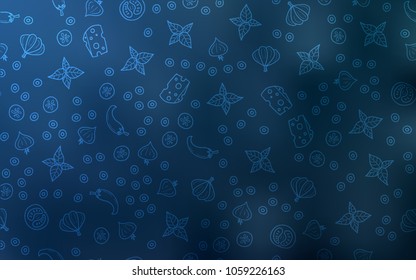 Light BLUE vector background with tasty food. Decorative shining illustration with food on abstract template. Pattern for menu of cafes, bars, restaurants.