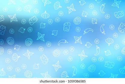 Light BLUE vector background with tasty food. Fast Food on blurred abstract background with colorful gradient. Template for meal cooking in kitchen.