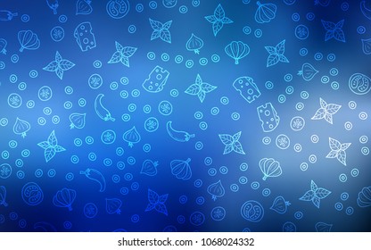 Light BLUE vector background with tasty food. Glitter abstract sketch with gourmet food. Template for meal cooking in kitchen.