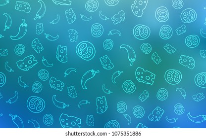 Light BLUE vector background with tasty food. Decorative shining illustration with food on abstract template. Doodle design for your business advert of cafes.