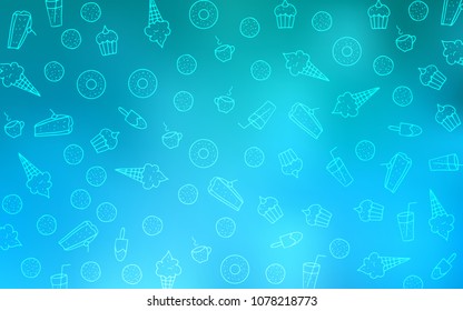 Light BLUE vector background with tasty sweets. Decorative shining illustration with sweets on abstract template. Pattern for ad, booklets, leaflets of restaurants.