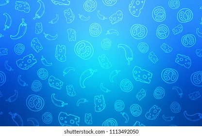 Light BLUE vector background with tasty food. Decorative shining illustration with food on abstract template. Design for ad, poster, banner of cafes or restaurants.