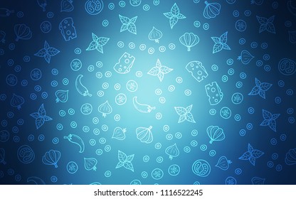 Light BLUE vector background with tasty food. Glitter abstract sketch with gourmet food. Design for ad, poster, banner of cafes or restaurants.