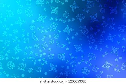 Light BLUE vector background with tasty food. Blurred decorative design of snacks in doodle style. Pattern for ad, booklets, leaflets of restaurants.
