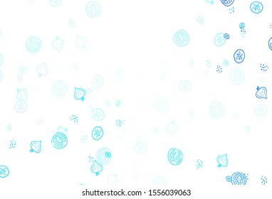 Light BLUE vector background with tasty food. Illustration with set of fresh food in doodle style. Pattern for ad, booklets, leaflets of restaurants.