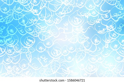 Light BLUE vector background with tasty food. Illustration with set of fresh food in doodle style. Design for ad, poster, banner of cafes or restaurants.