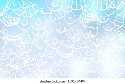 Light BLUE vector background with tasty sweets. Blurred decorative design of desserts in doodle style. Pattern for ads of breakfast, lunch, dinner.