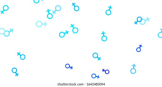 Light BLUE vector background with woman symbols. Colorful feminism symbols with a gradient in modern style. Background for International Women’s Day.