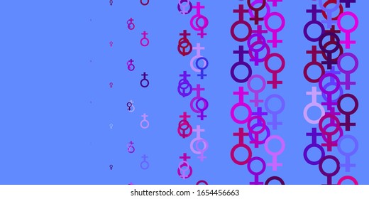 Fondo vectorial azul claro con símbolos femeninos. Diseño sencillo de estilo abstracto con activismo por los derechos de la mujer. Antecedentes del Día Internacional de la Mujer.