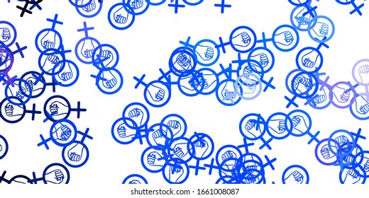 Light BLUE vector background with woman symbols. Colorful feminism symbols with a gradient in modern style. Design for International Women’s Day.