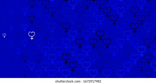 Fondo vectorial AZUL claro con símbolos femeninos. Ilustración abstracta con una representación del poder de la mujer. Diseño sencillo para su sitio web.