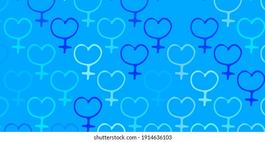 Fondo vectorial AZUL claro con símbolos femeninos. Símbolos feministas coloridos con un gradiente en estilo moderno. Diseño sencillo para su sitio web.