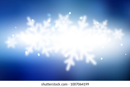 Light BLUE vector background with xmas snowflakes. Snow on blurred abstract background with gradient. New year design for your business advert.