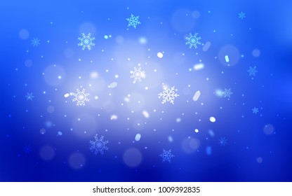 Light BLUE vector background with xmas snowflakes. Snow on blurred abstract background with gradient. The pattern can be used for new year ad, booklets.