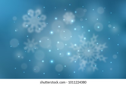 Light BLUE vector background with xmas snowflakes.
