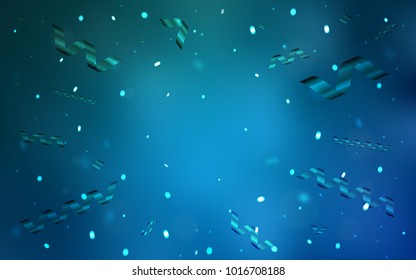 Light BLUE vector background with xmas confetti. Modern geometrical abstract illustration with carnival ribbons. The pattern can be used for carnival, festival leaflets.