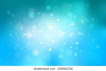 Light BLUE vector background with xmas snowflakes. Shining colored illustration with snow in christmas style. The pattern can be used for year new  websites.