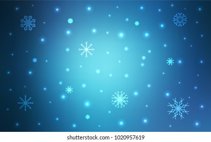 Light BLUE vector background with xmas snowflakes. Snow on blurred abstract background with gradient. The pattern can be used for new year ad, booklets.