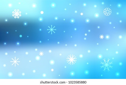 Light BLUE vector background with xmas snowflakes. Shining colored illustration with snow in christmas style. The template can be used as a new year background.