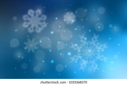 Light BLUE vector background with xmas snowflakes. Blurred decorative design in xmas style with snow. The pattern can be used for new year leaflets.