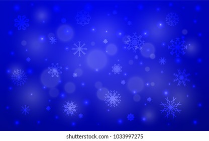 Light BLUE vector background with xmas snowflakes. Shining colored illustration with snow in christmas style. The pattern can be used for new year leaflets.