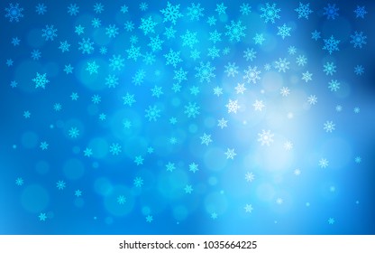 Light BLUE vector background with xmas snowflakes. Decorative shining illustration with snow on abstract template. The pattern can be used for year new  websites.
