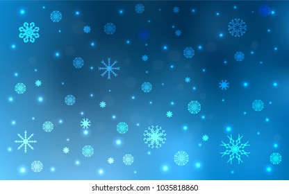 Light BLUE vector background with xmas snowflakes. Shining colored illustration with snow in christmas style. The pattern can be used for year new  websites.