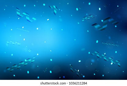 Light BLUE vector background with xmas confetti. Beautiful colored illustration with ribbon in celebration style. New design for ad, poster, banner of your Party.