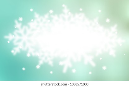 Light BLUE vector background with xmas snowflakes. Snow on blurred abstract background with gradient. The pattern can be used for new year leaflets.