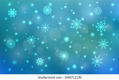Light BLUE vector background with xmas snowflakes. Shining colored illustration with snow in christmas style. The pattern can be used for new year ad, booklets.