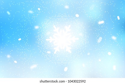 Light BLUE vector background with xmas snowflakes. Snow on blurred abstract background with gradient. The pattern can be used for new year ad, booklets.