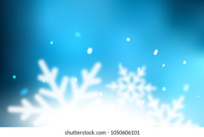 Light BLUE vector background with xmas snowflakes. Snow on blurred abstract background with gradient. The pattern can be used for year new  websites.