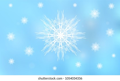 Light BLUE vector background with xmas snowflakes. Decorative shining illustration with snow on abstract template. The template can be used as a new year background.