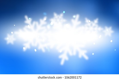 Light BLUE vector background with xmas snowflakes. Snow on blurred abstract background with gradient. The pattern can be used for new year leaflets.