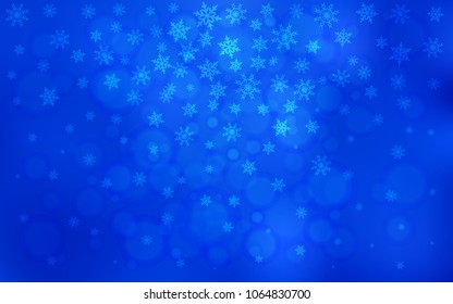 Light BLUE vector background with xmas snowflakes. Blurred decorative design in xmas style with snow. New year design for your ad, poster, banner.