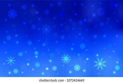 Light BLUE vector background with xmas snowflakes. Shining colored illustration with snow in christmas style. The pattern can be used for new year ad, booklets.