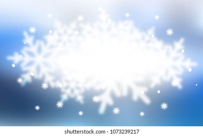 Light BLUE vector background with xmas snowflakes. Snow on blurred abstract background with gradient. The template can be used as a new year background.