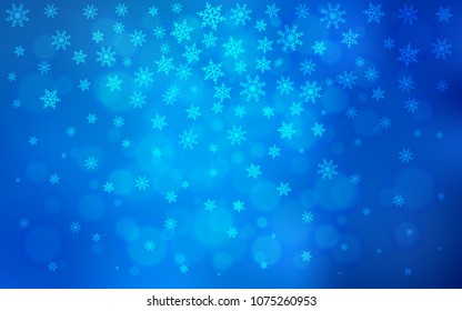 Light BLUE vector background with xmas snowflakes. Snow on blurred abstract background with gradient. New year design for your business advert.