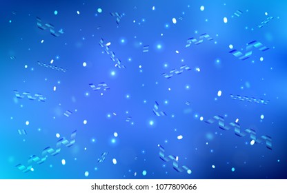 Light BLUE vector background with xmas confetti. Decorative shining illustration with ribbons on abstract template. The template can be used as a background for postcards.