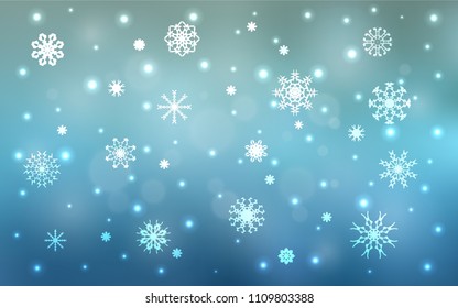 Light BLUE vector background with xmas snowflakes. Decorative shining illustration with snow on abstract template. The template can be used as a new year background.