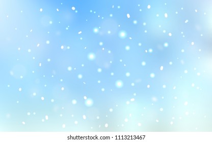 Light BLUE vector background with xmas snowflakes. Snow on blurred abstract background with gradient. New year design for your ad, poster, banner.