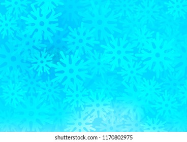 Light BLUE vector background with xmas snowflakes. Blurred decorative design in xmas style with snow. The pattern can be used for new year ad, booklets.